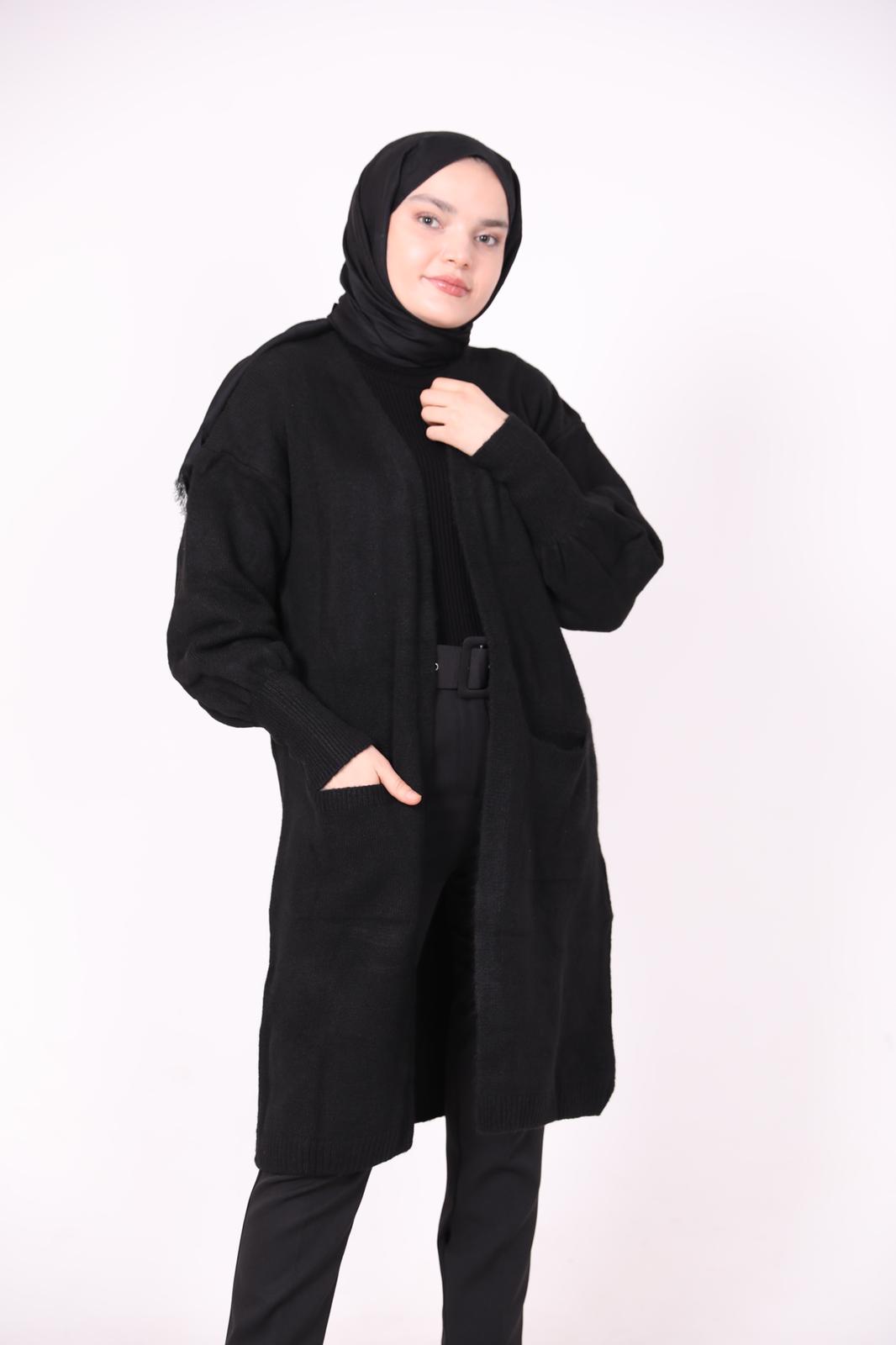 Long Cardigan with Pockets Black