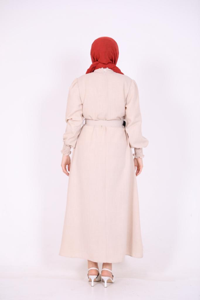 Stoned Belted Dress Beige