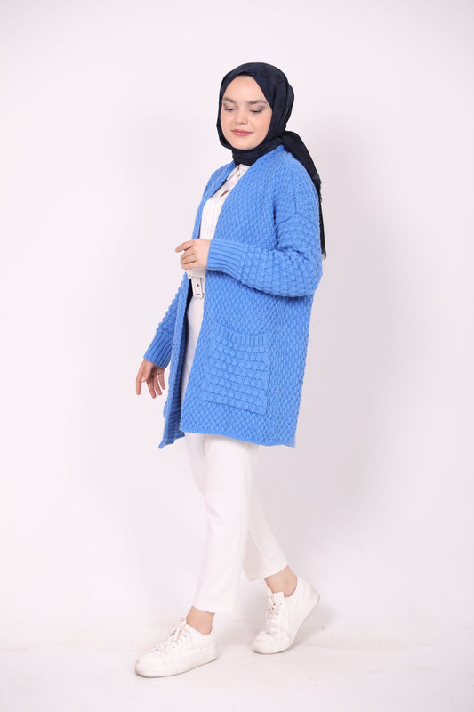 Double Pocket Knitted Model Cardigan Blue