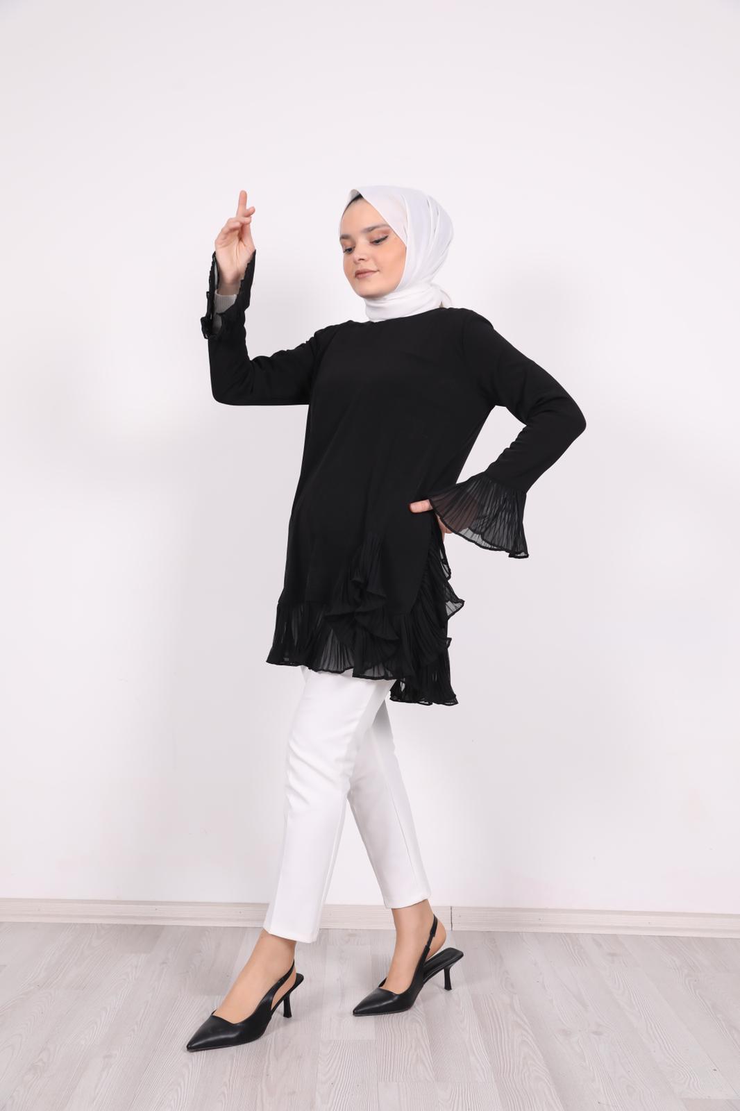 Pleated Hem Tunic Black