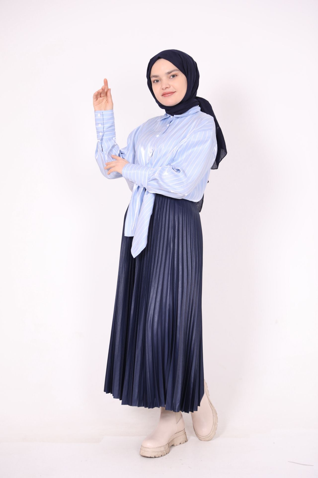 Striped Satin Shirt Blue