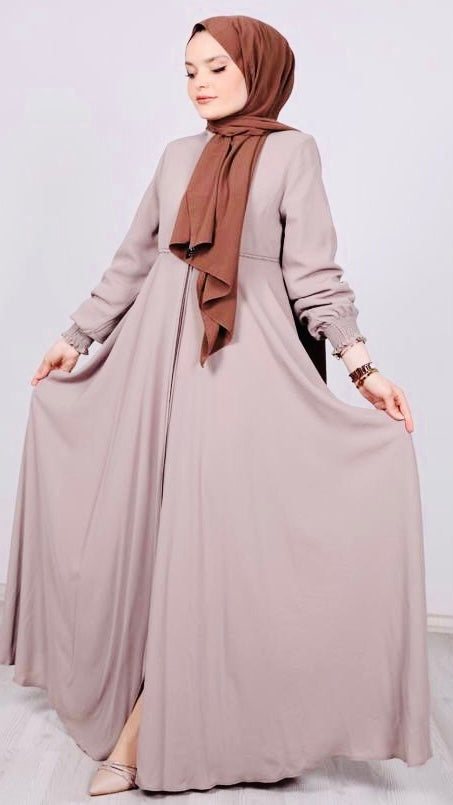 Guipure Detailed Abaya Beige
