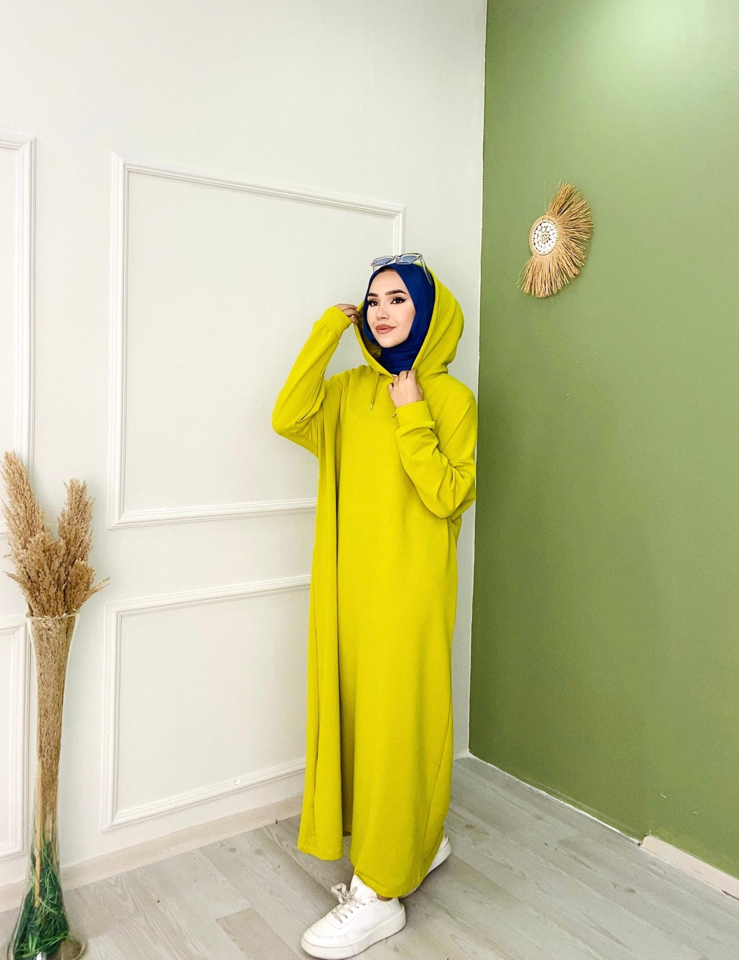 Hooded Sweat Dress Oil Green