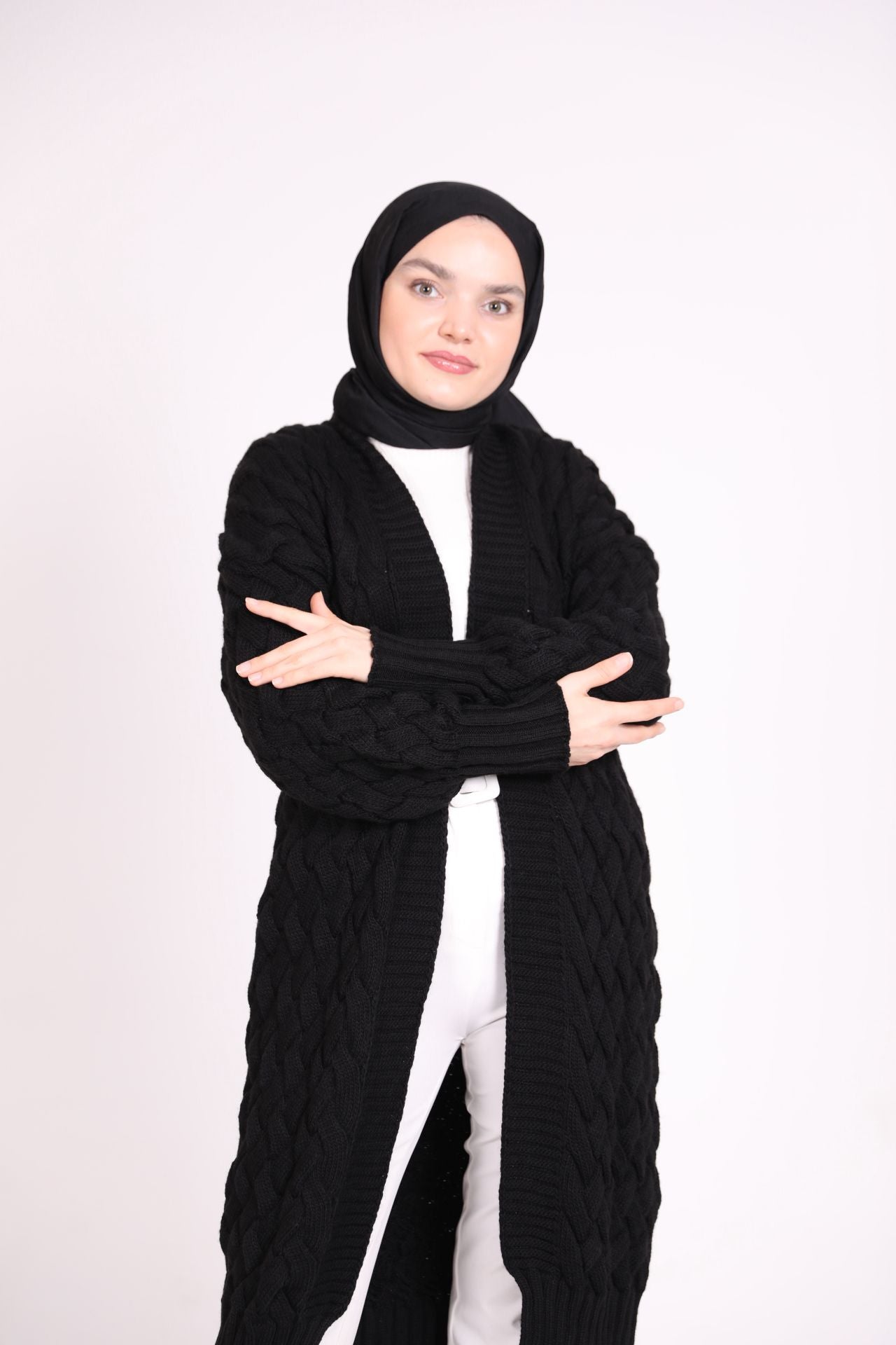 Long Knitted Cardigan Black