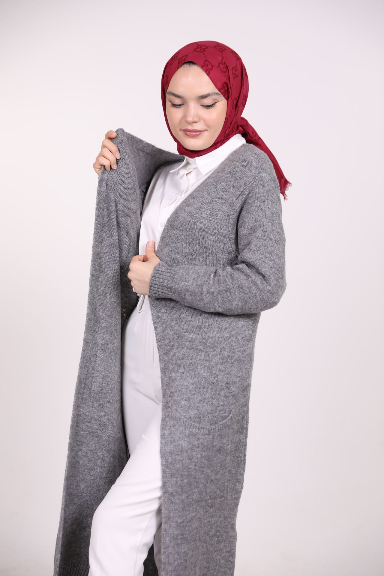 Long Cardigan with Pockets Gray