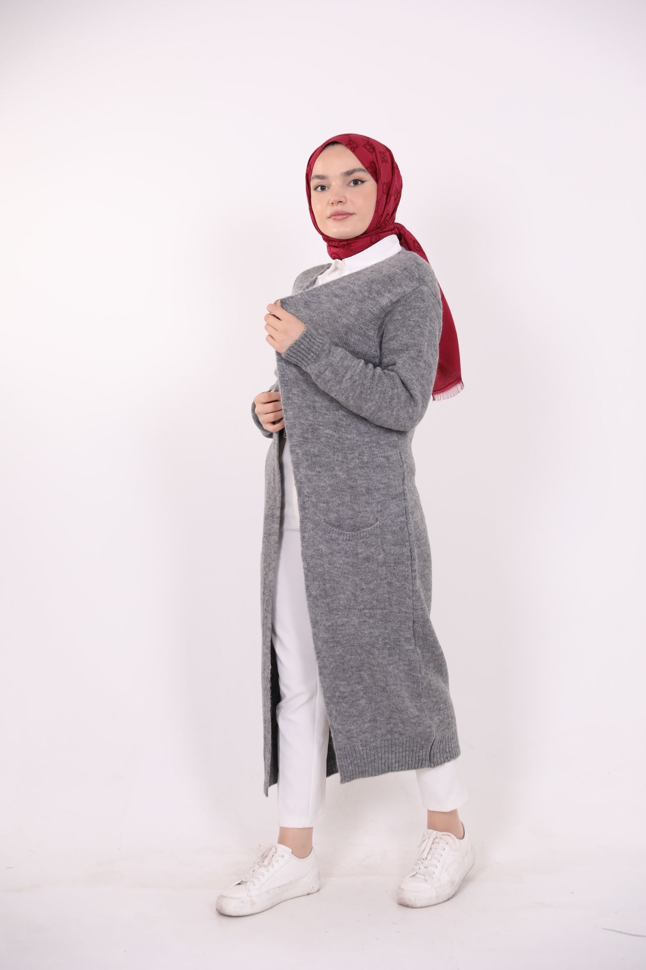 Long Cardigan with Pockets Gray