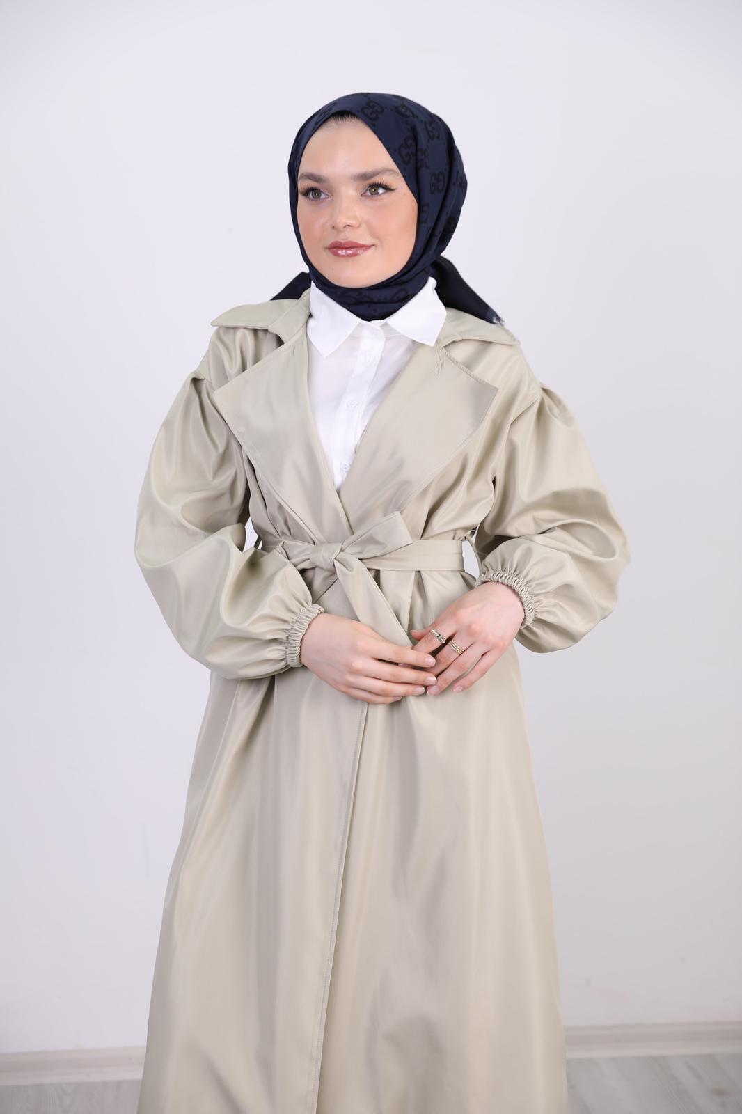 Balloon Sleeve Belted Trench Beige
