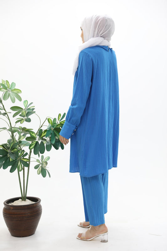 Gathered Chest Stone Suit Blue