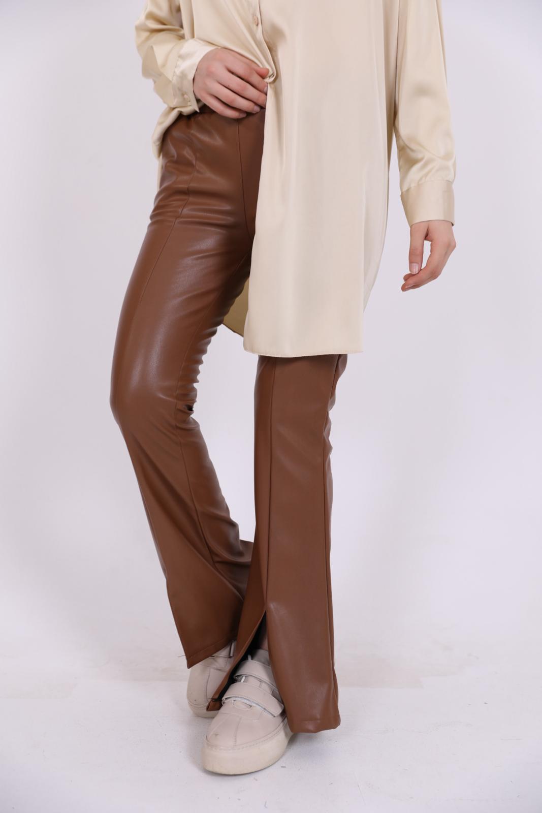 Slit Leather Spanish Trousers Brown