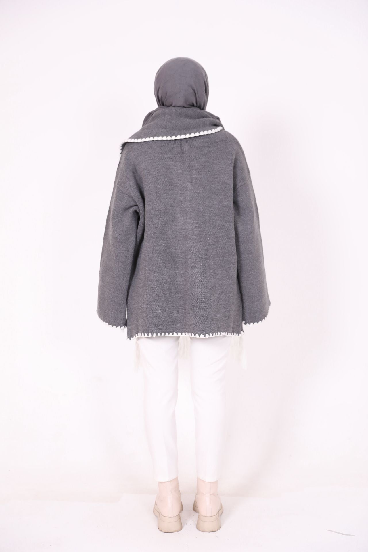 Scarf Knitwear Jacket Gray
