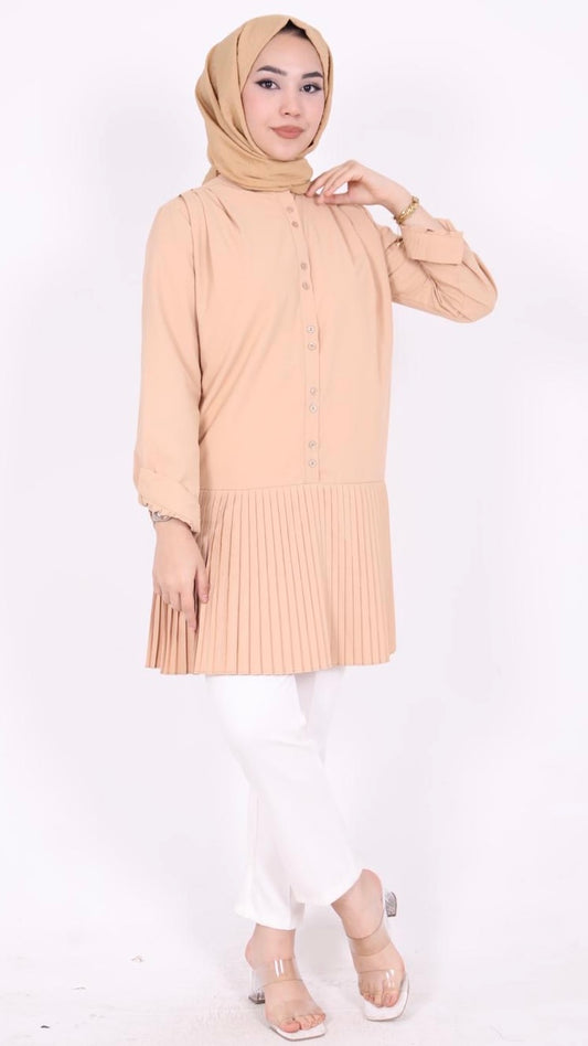 Eteği Piliseli Tunik Camel