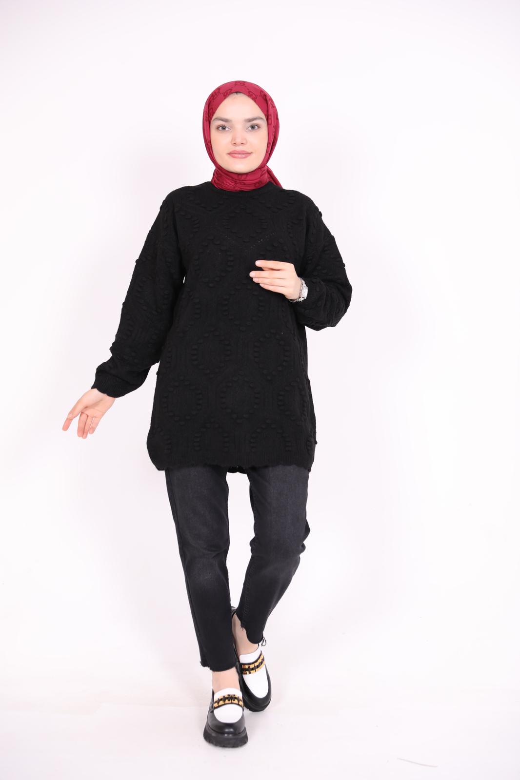 Embossed Patterned Araboy Sweater Black