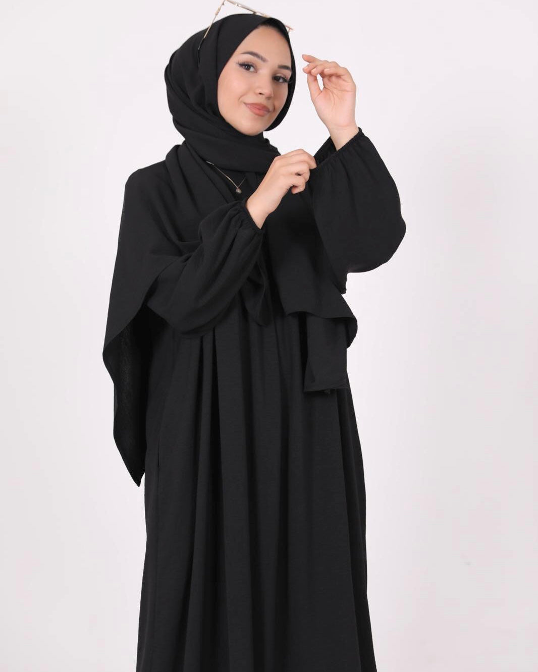 Şallı Ayrobin Kumaş Elbise Siyah