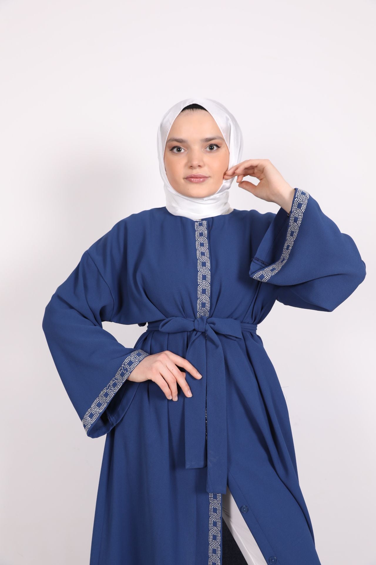 Taş İşlemeli Abaya Mavi