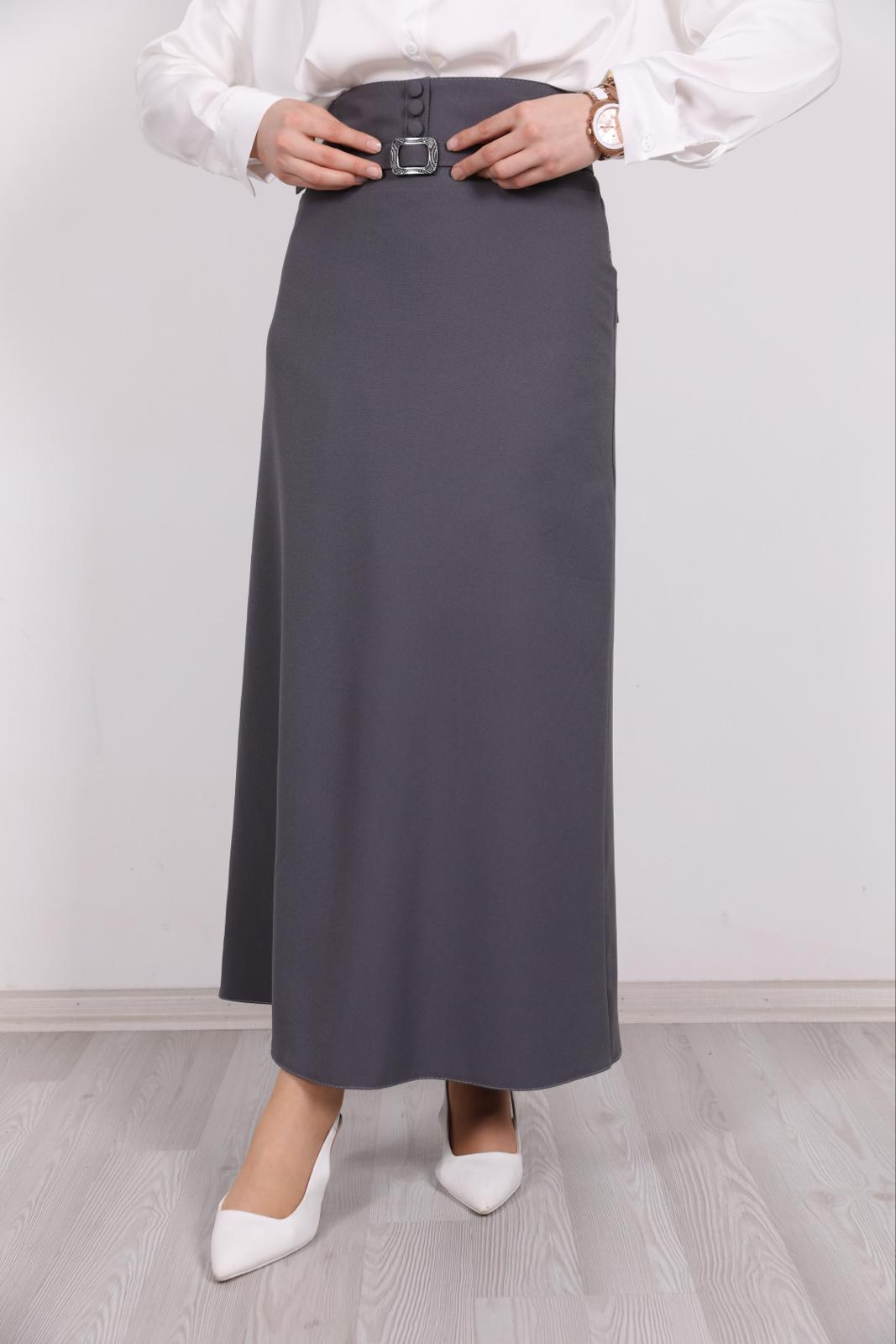 Belted Pencil Skirt Gray