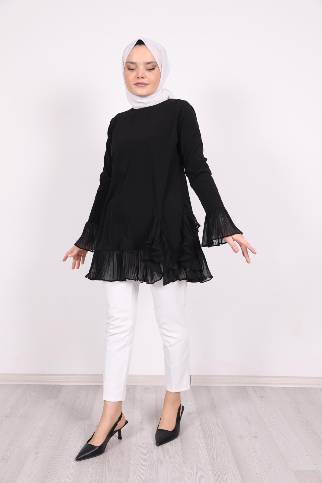 Pleated Hem Tunic Black