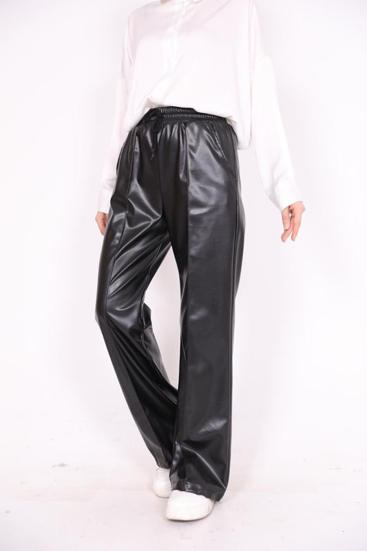 Leather Palazzo Trousers Black