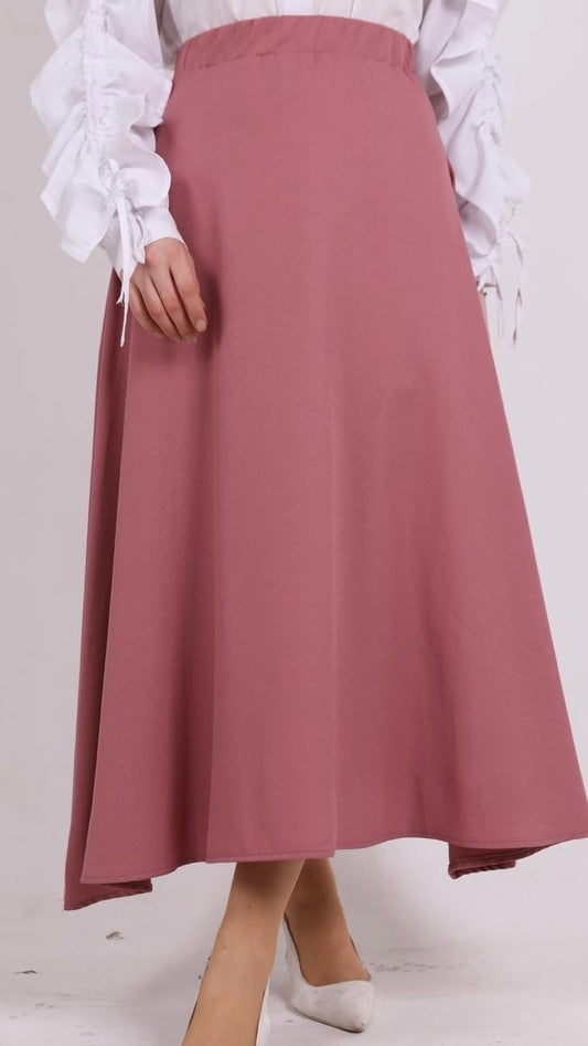Beli Fermuarlı Krep Kumaş Kiloş Etek Pembe