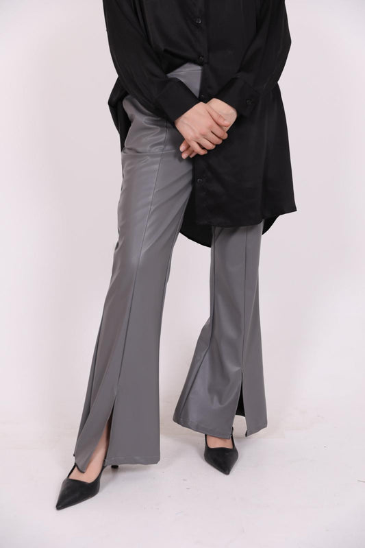 Slit Leather Spanish Trousers Gray