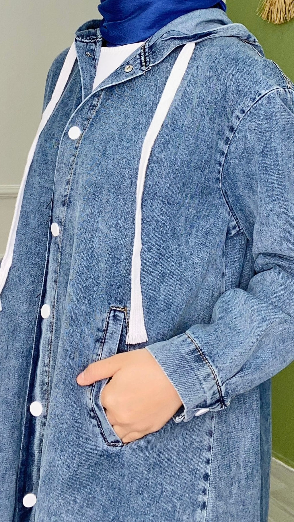 Hooded Denim Cap Blue