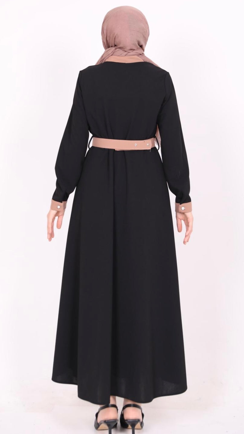 Rose Bronze Belted Dress Black