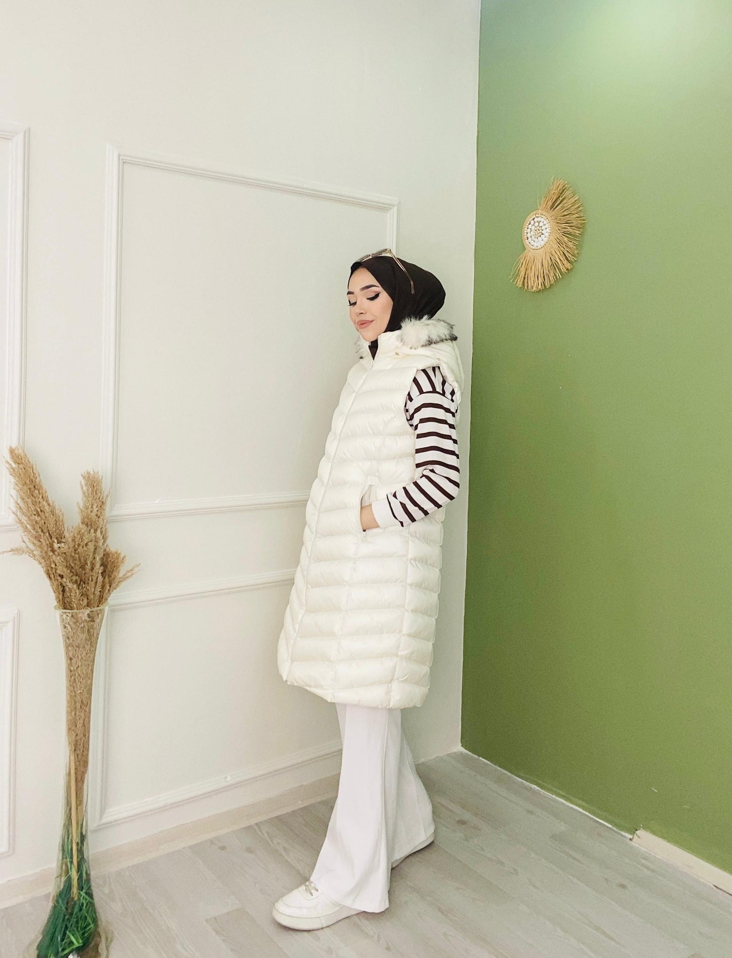 Furry Hooded Puffer Vest White