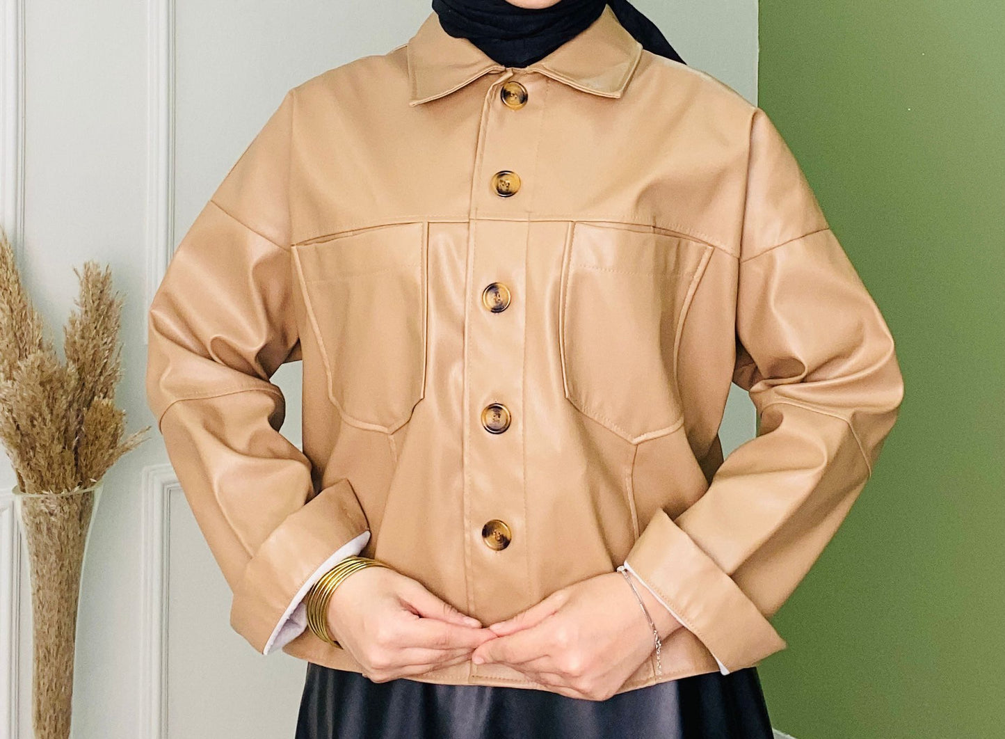 Short Leather Jacket Camel