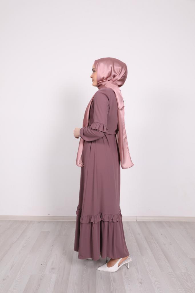 Dusty Rose Abaya with Frilled Skirt and Sleeves