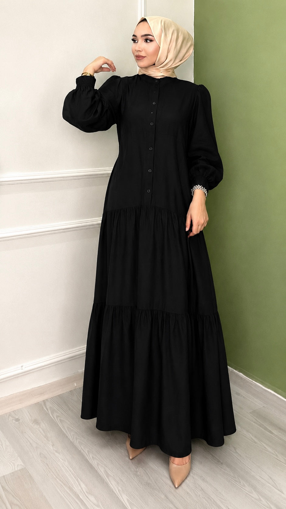 Önü Düğmeli Salaş Model Elbise Siyah