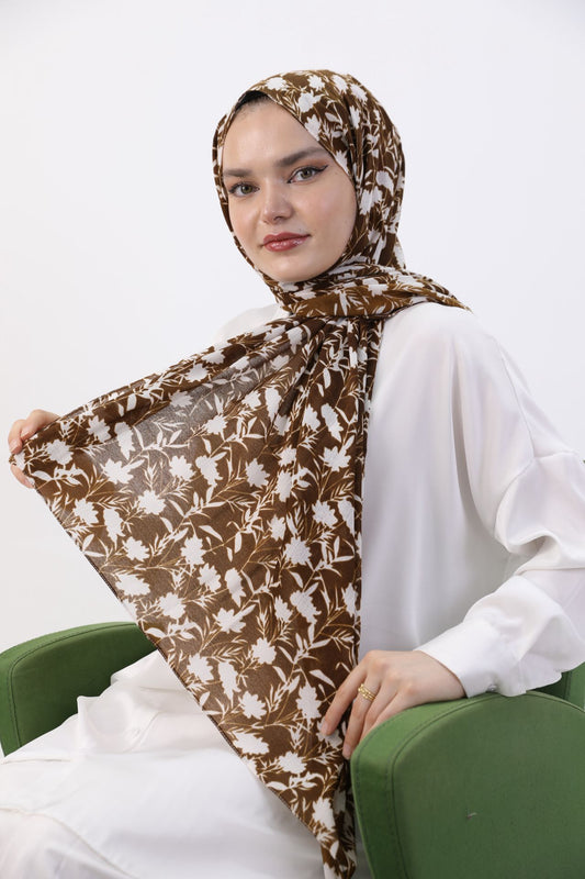 Leaf Patterned Shawl Brown