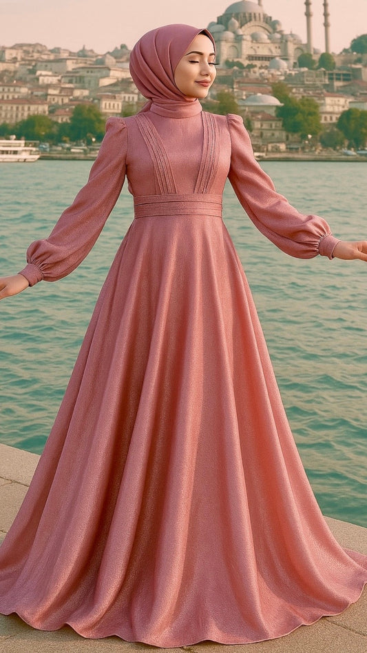 Kuşaklı Prenses Model Abiye Gül Kurusu