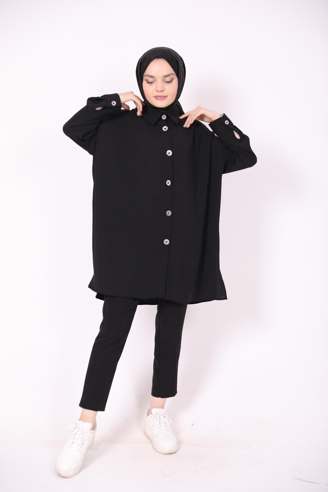 Wide Buttoned Ayrobin Shirt Black