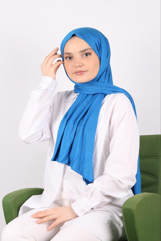 Plain Color Combed Cotton Shawl Blue