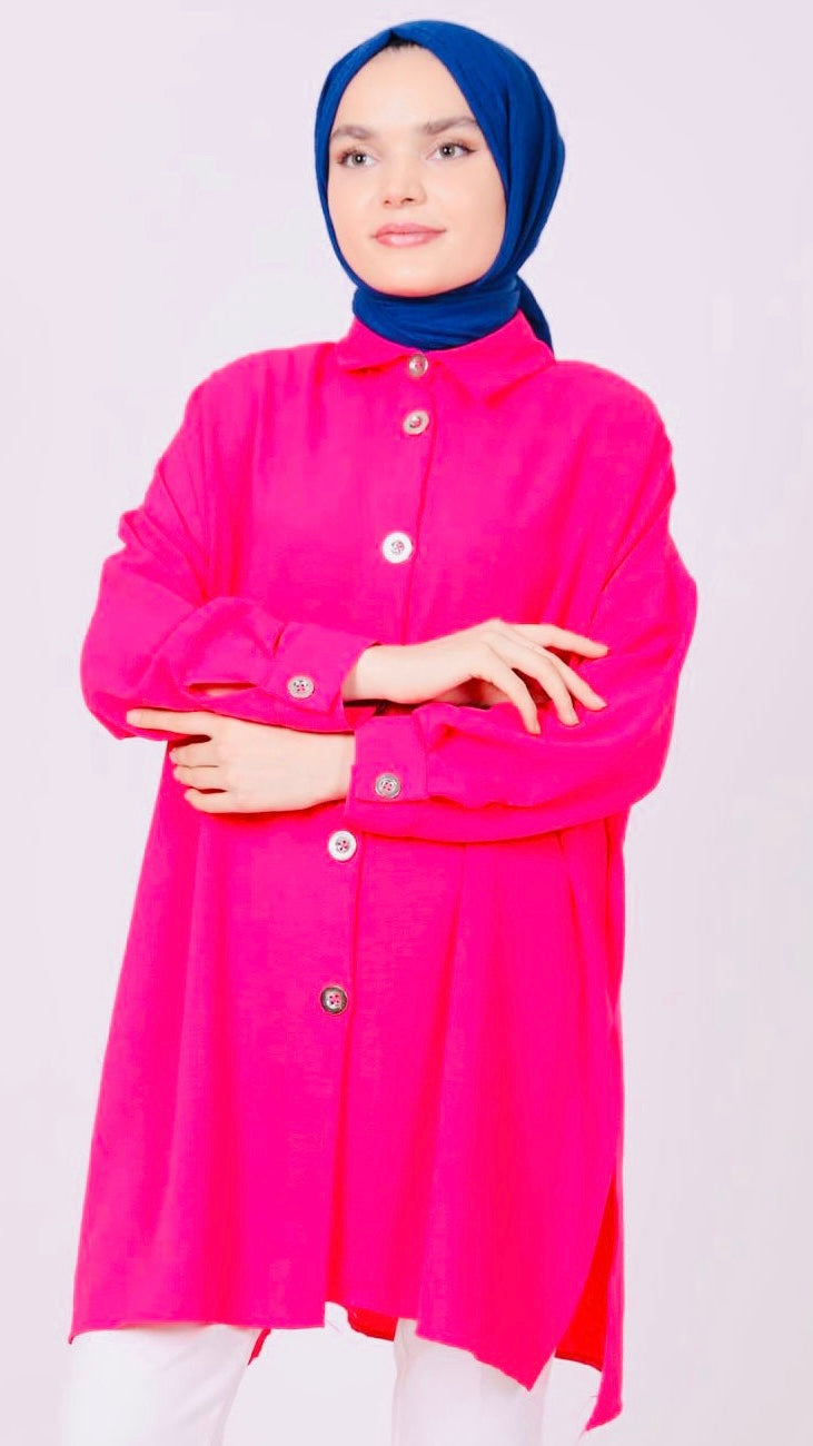 Geniş Düğmeli Ayrobin Gömlek Pembe