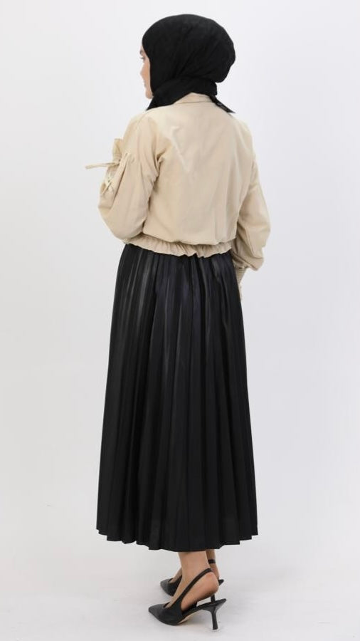 Sleeve and Waist Gathered Blouse Beige