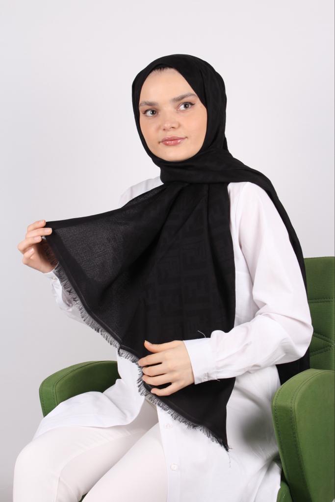 Letter Printed Shawl Black