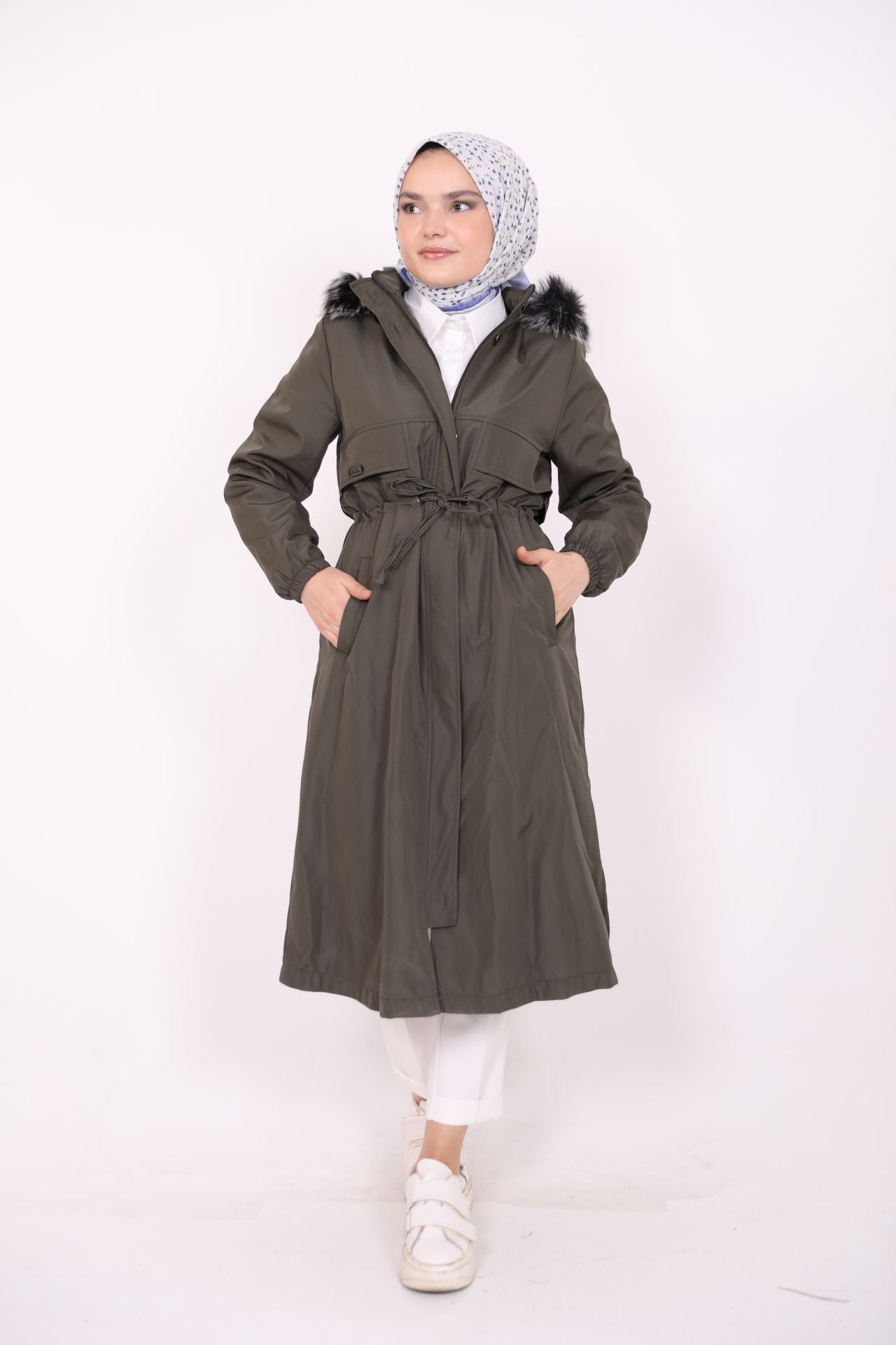 Coat with Coat of Arms and Fur Khaki