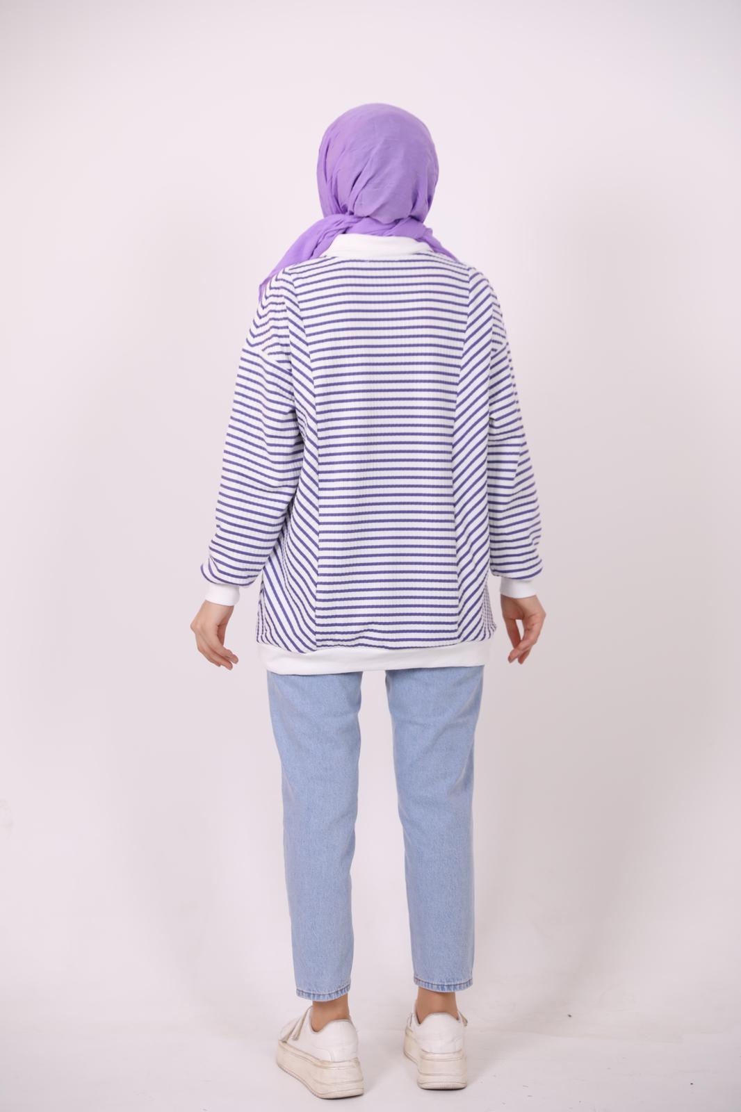 Striped Sweat Purple with Snap on Collar
