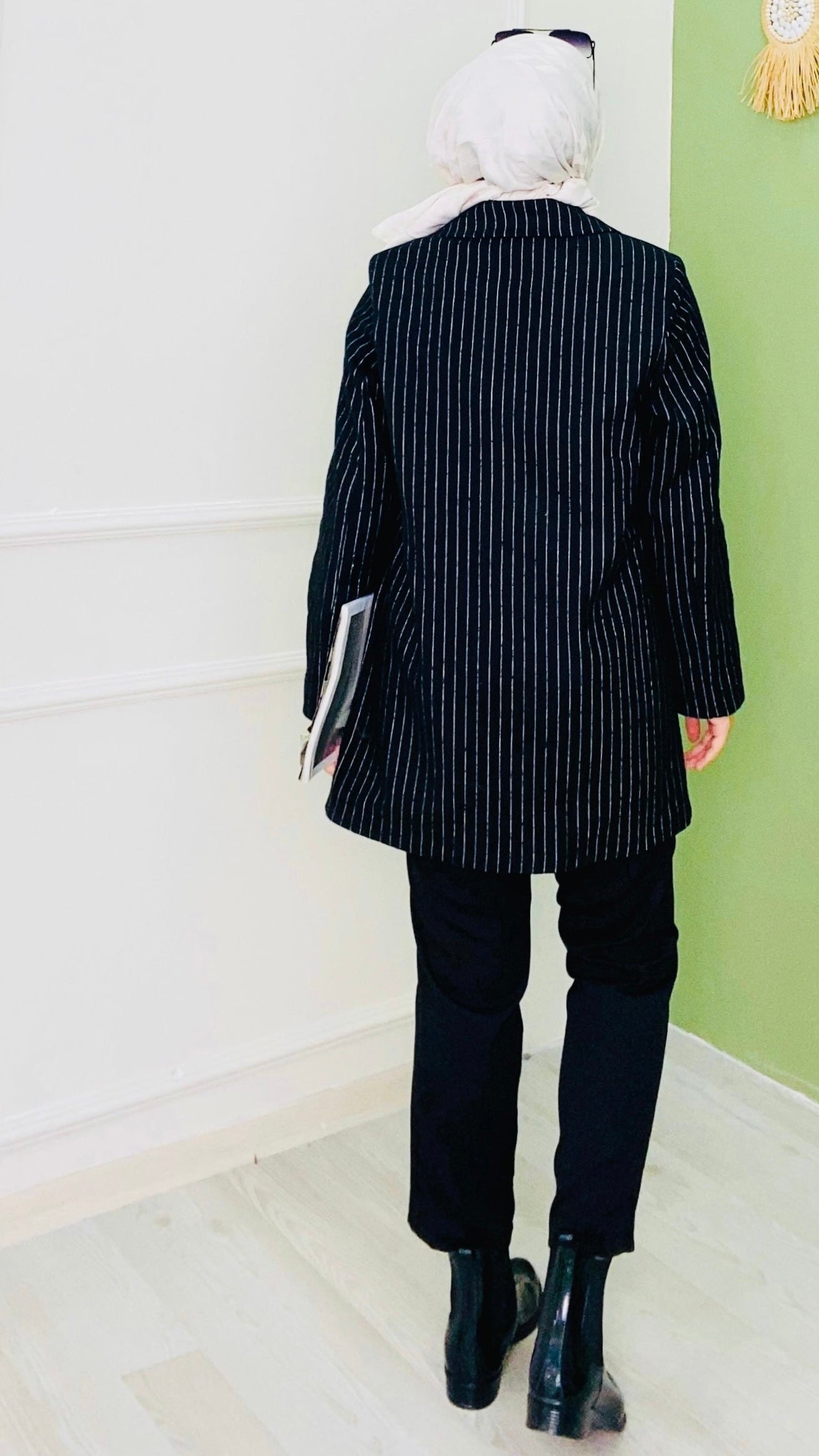 Çizgili Blazer Ceket Siyah