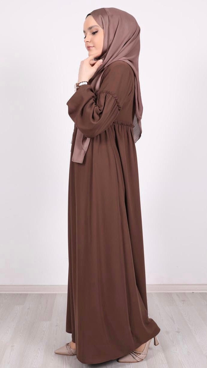 Ruffle Detailed Abaya Brown