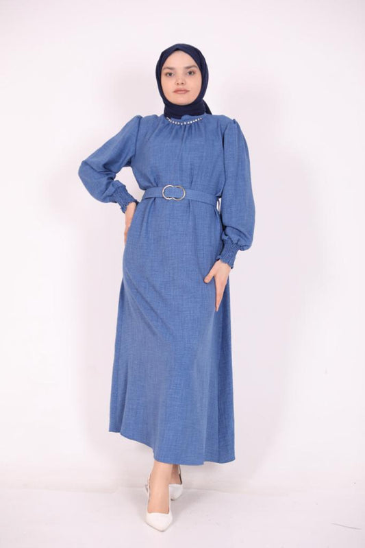 Stoned Belted Dress Blue