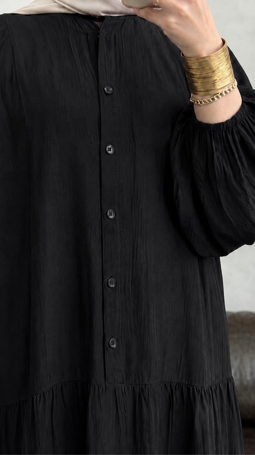 Önü Düğmeli Salaş Model Elbise Siyah
