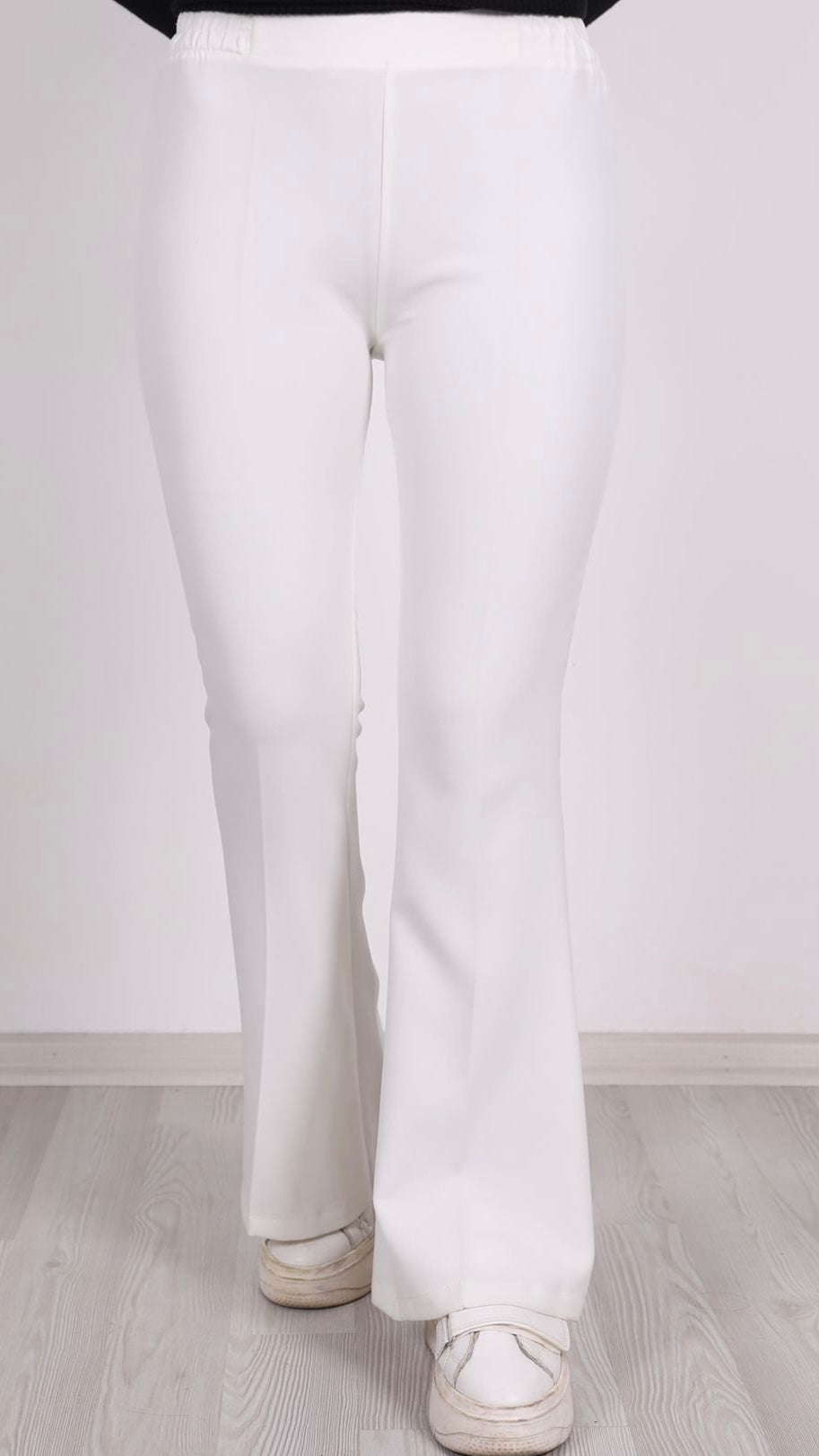 Elastic Waist Flared Trousers White