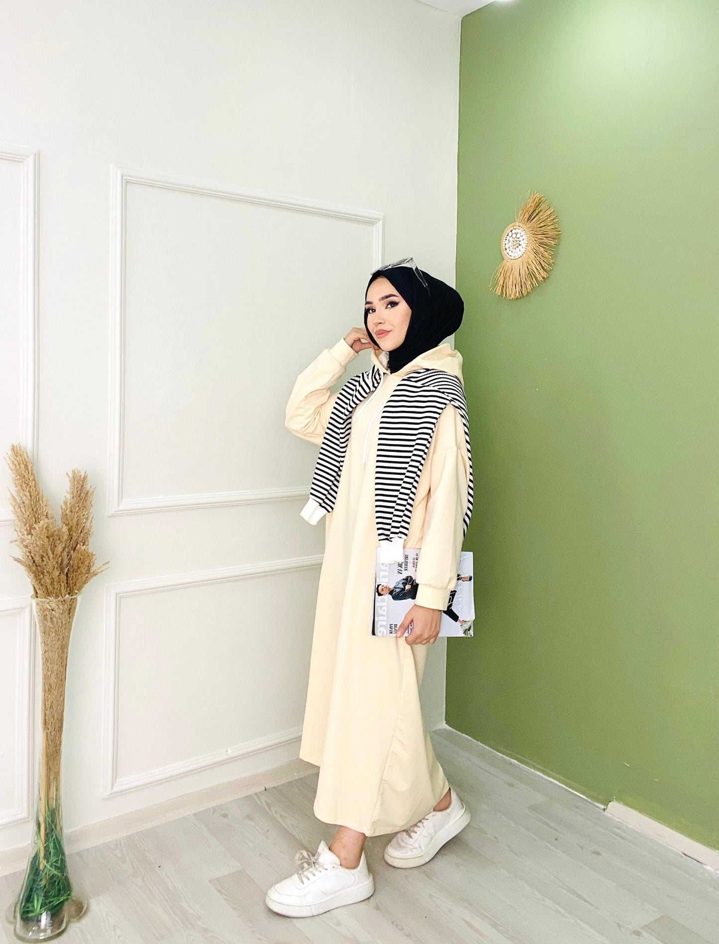 Hooded Sweat Dress Beige