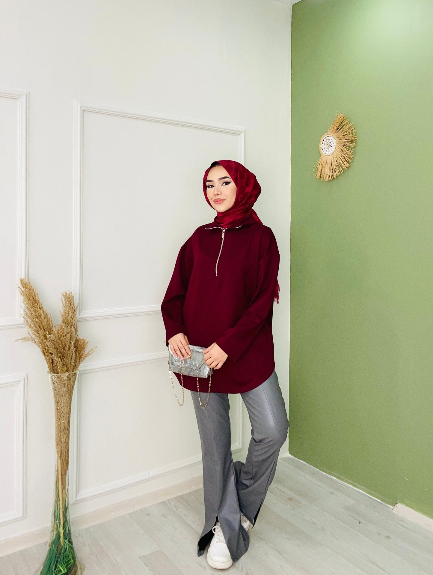 Yarım Fermuarlı Oysho Sweat Bordo