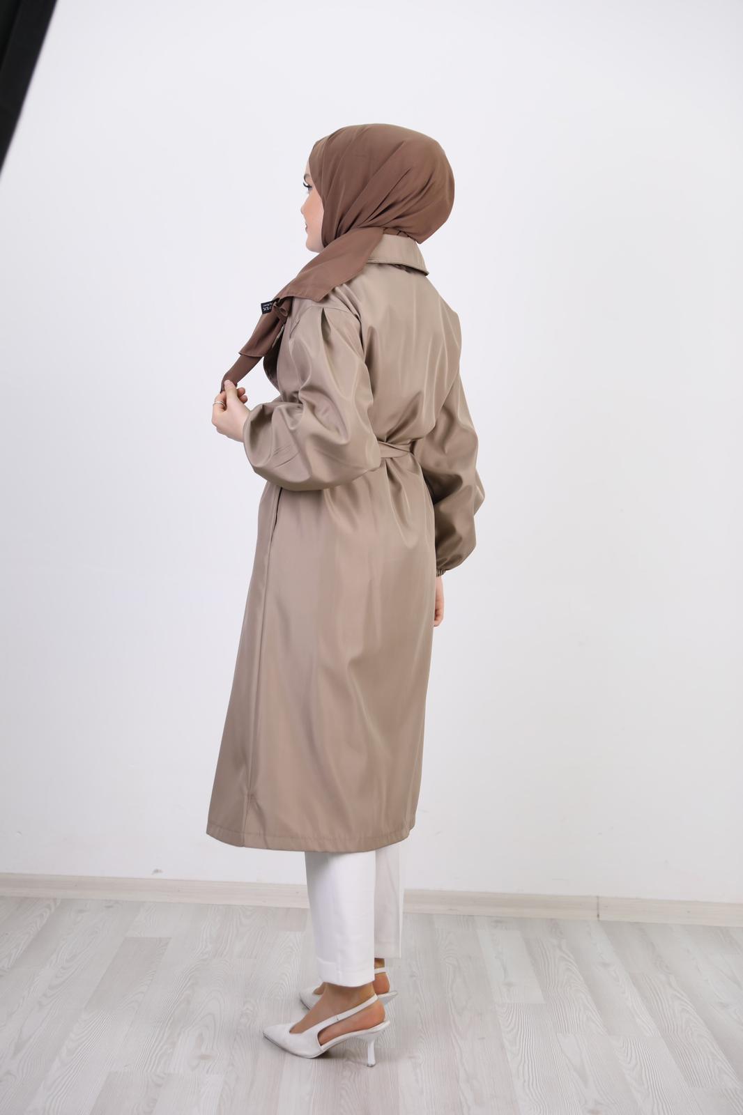 Balloon Sleeve Belted Trench Mink