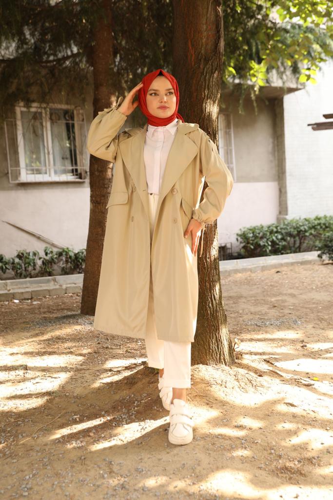 Oversize Trench with Tied Sleeves Beige
