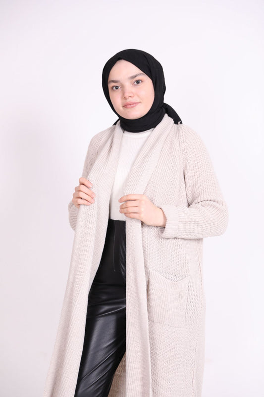 Knitted Cardigan with Pockets Beige