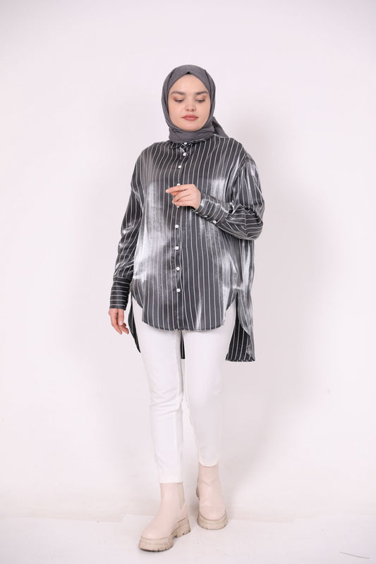 Striped Satin Shirt Black