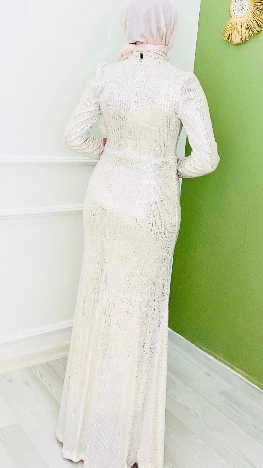 Zara Model Payetli Kalem Abiye Bej